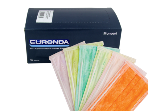 Маски Euronda трехслойные оранжевые, 50шт